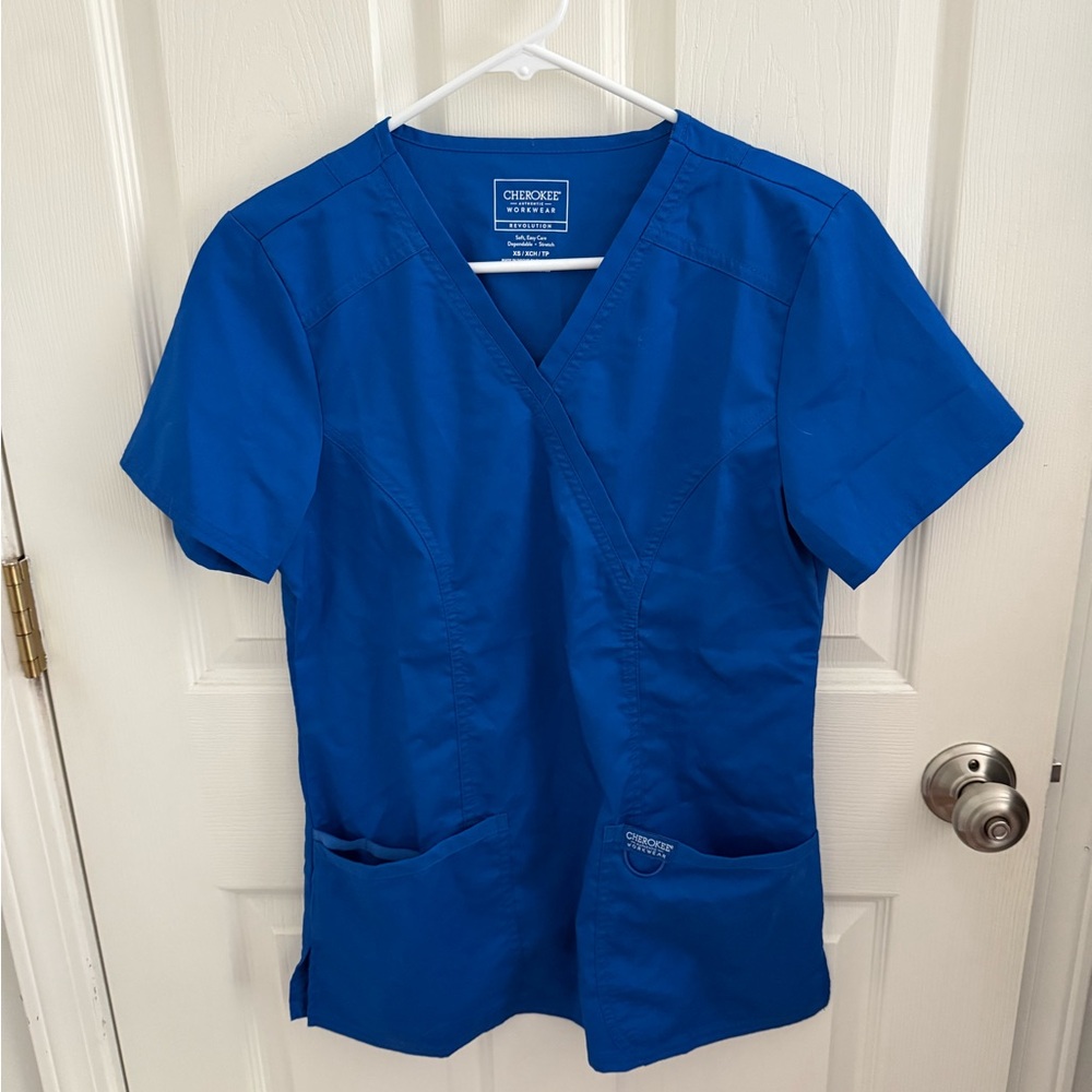 Cherokee Workwear Blue V-Neck Scrub Top